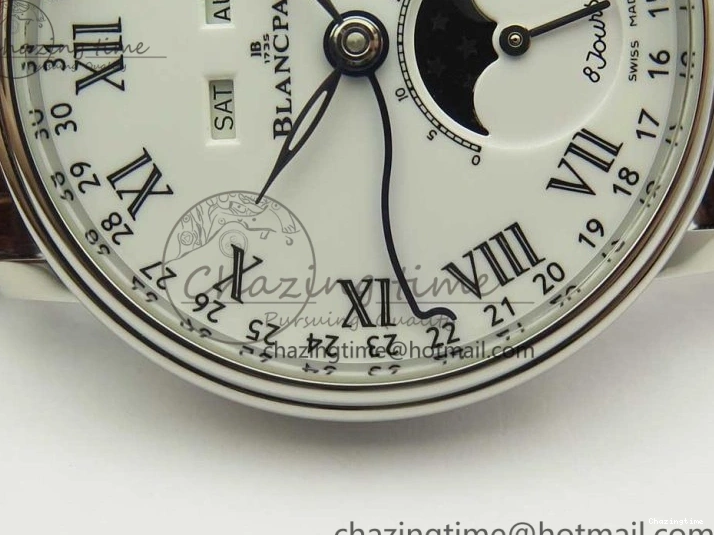 0712 Upgraded Villeret Quantième Complet 8 Jours SS Complicated Function OMF 1:1 Best Edition White Dial on Brown Leather Strap A 7983